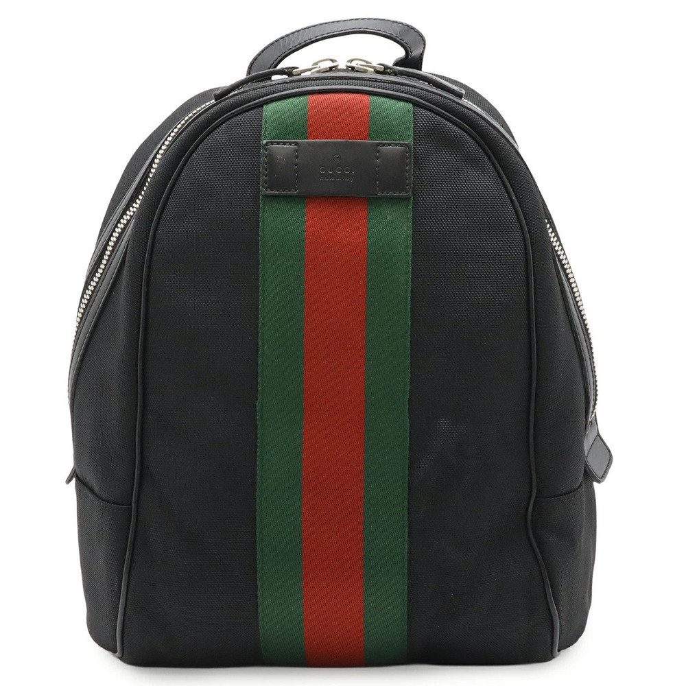 Gucci Sherry Backpack Rucksack Techno Canvas Leather Black Green Red